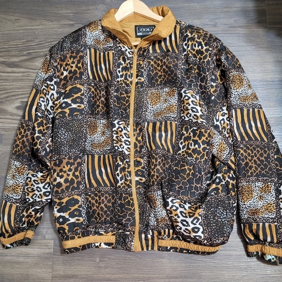 Vintage Jackets & Blazers - Vintage Silk Multicolor Animal Print Bomber Jacket By Anney Collection Size XL